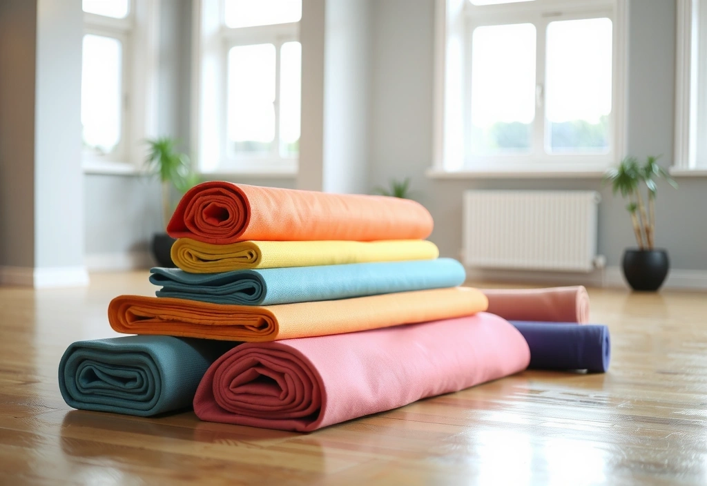 Stack of colorful yoga mats