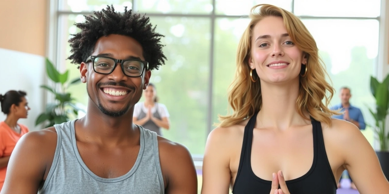 Two smiling people after a yoga class