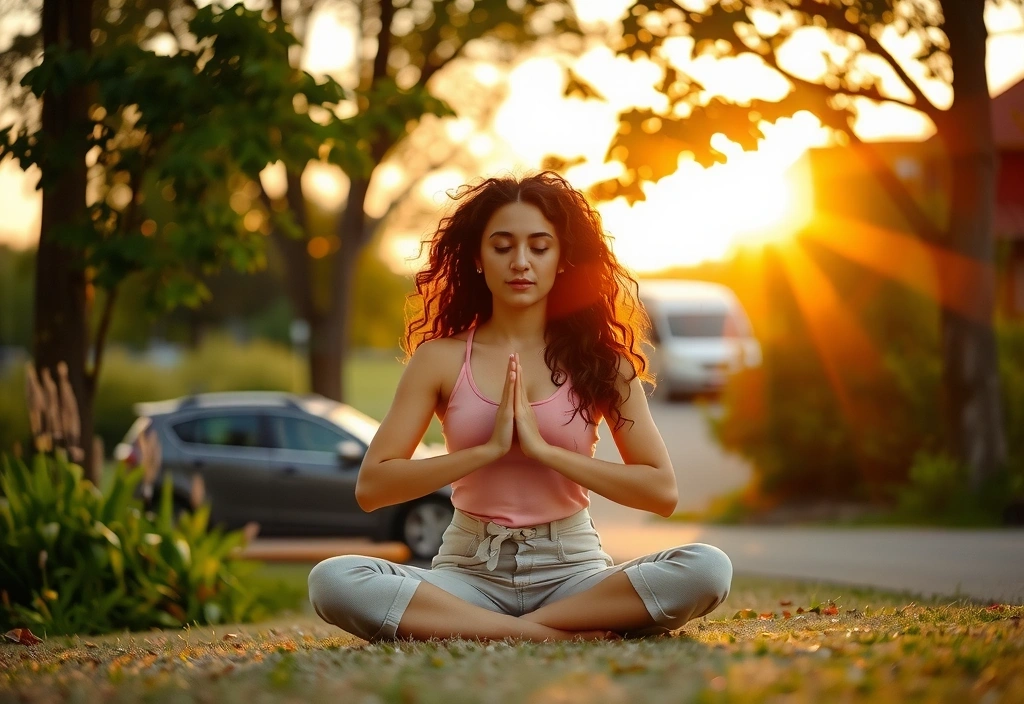 Woman meditating peacefully outdoors