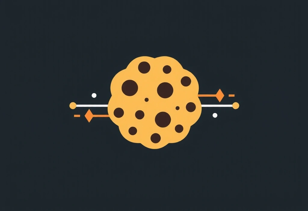 A stylized cookie icon with abstract digital patterns, representing website cookies and data tracking.