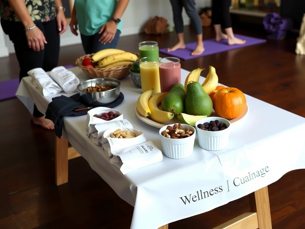 Healthy snacks and drinks at a yoga event