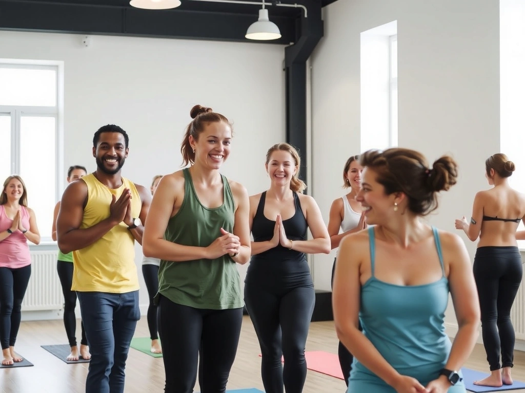 Yoga students laughing during a workshop